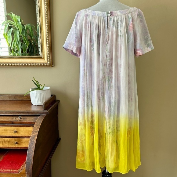 Anthropologie HD in Paris Dipped Chroma Swing Dress Floral Chiffon Ombre Size 14 - Picture 6 of 13